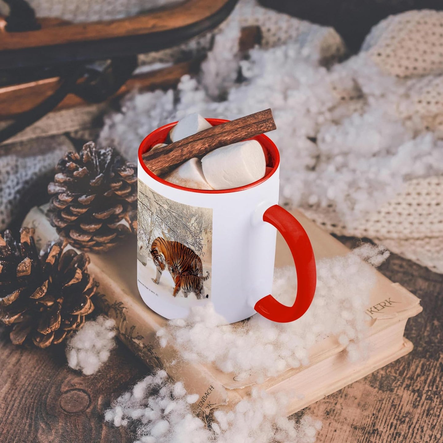 3dRose mug_214340_5 "Siberian Tiger and Cub" Two Tone Mug, Red, 11 oz