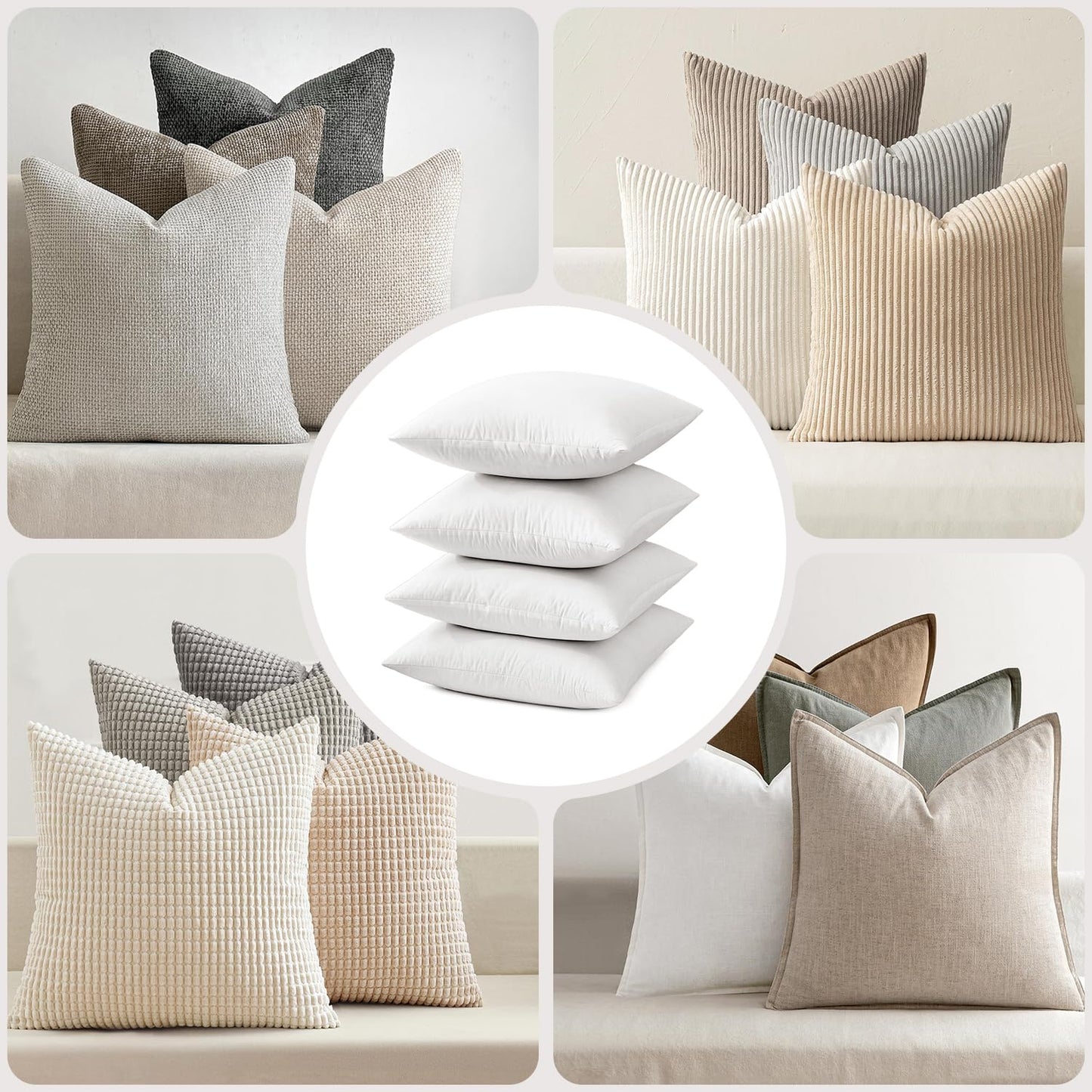 MIULEE 22x22 Pillow Inserts,Set of 2 Down Feather Throw Pillows for Couch Sofa Bed, Decorative Fluffy Throw Pillow Inserts Cotton Fabric,White