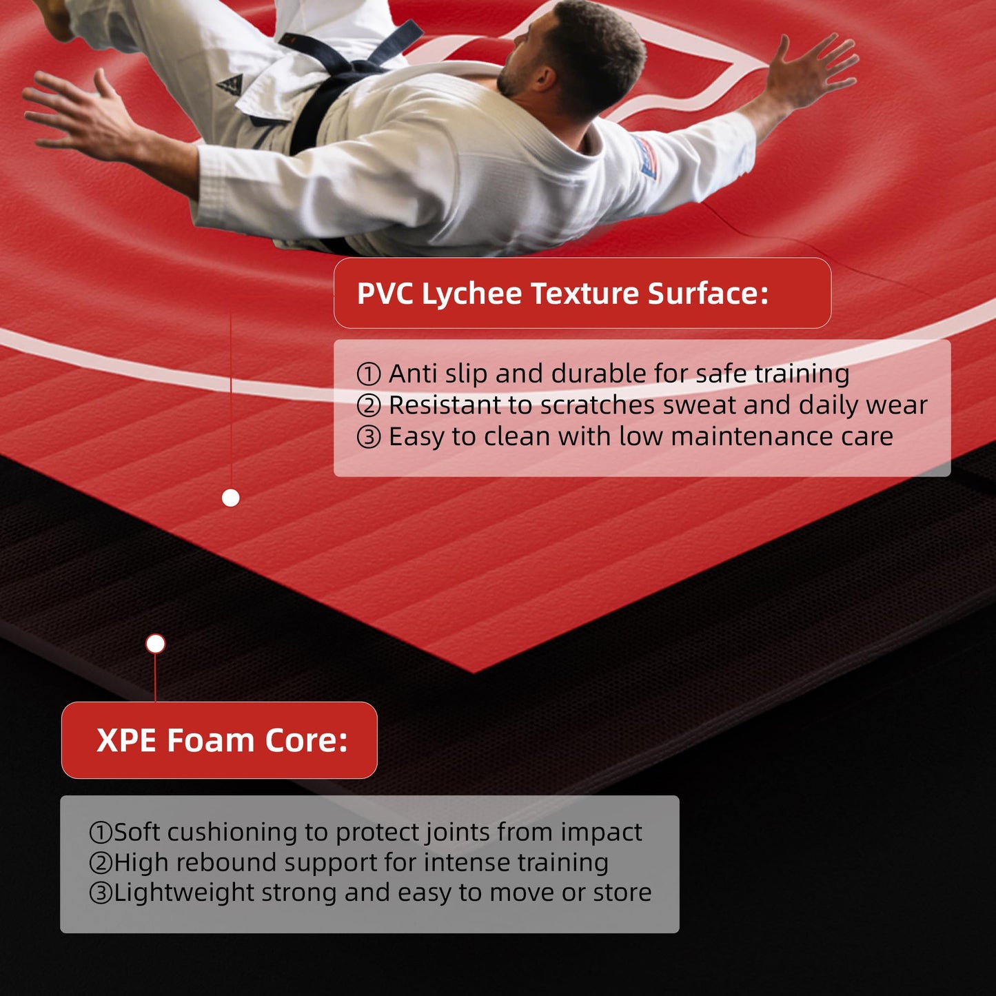 HFPFTS Wrestling Mat for Home, 10’x 10’x 1.25” Wrestling Mat, Safe Wrestling & Play Mat for Kids and Family, Jiu Jitsu, BJJ, MMA, Wrestling Mats, Martial Arts,Tumbling, Easy Clean, Gym Mat, Red