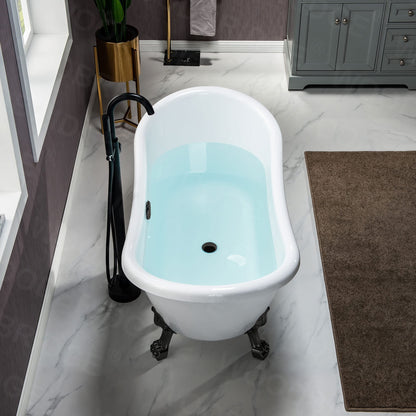 WOODBRIDGE 59" Heavy Duty Acrylic Double Slipper Clawfoot Bath Tub with Matte Black Feet + Matte Black Drain &Overflow