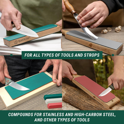 BeaverCraft Stropping Compound Kit for Leather Strop - Buffing Compound for Knife Polishing - Red White Green Polishing Compounds P03