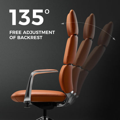 TOMU Executive Leather Office Chair, Top Grain Genuine Leather Executive Chair High Back with headrest, Adjustable Tilt & Height, Ergonomic Swivel Chair with Wheels (Orange)