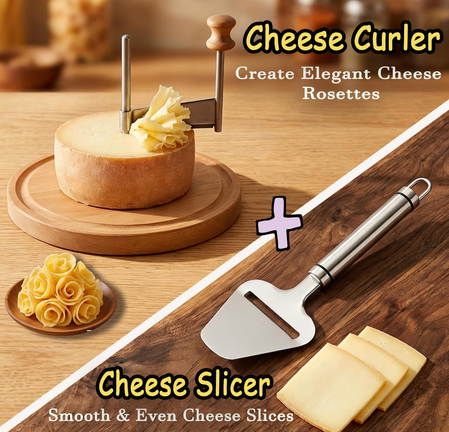 Cheese Curler Wheel for Tête de Moine & Chocolate Swiss Style Girolle Cheese Shaver with Sharp Stainless Steel Blade and Solid Wood Base for Cheese Boards, Desserts & Parties