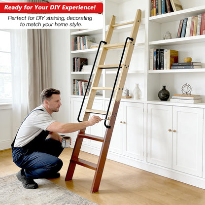 104RDHOUSE 96in Attic Rolling Library Ladder, 8 Step Wooden Ladder with,Loft Ladder Bookshelf,Wall Stairs Red Oak Stair Platform Bunkbed Ladder,for Home Kitchen,Warehouses,Bookstore,DIY Stain