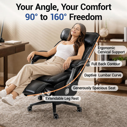 WENTUM Electric Office Chair with USB Charging, 420lbs PU Leather Power Executive Recliner w/Footrest, High Back Ergonomic PC Chair for Home Office Gaming Boss Room, Black