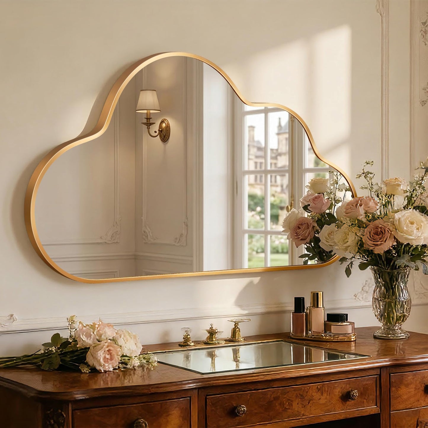 Fahomiss Decorative Cloud Wall Mirror with Frame for Kids' Room, Living Room, Hallway, Entryway