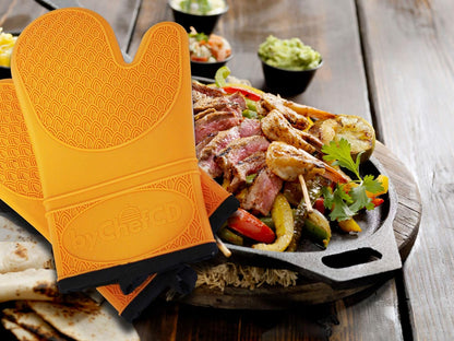 Professional Silicone Oven Mitts, Heat Resistant Non-Slip Cooking Gloves, Best Kitchen Potholders, Orange