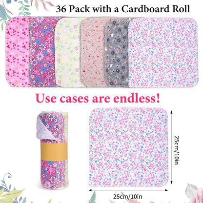 36pcs Reusable Paper Towels Rolls Kitchen Towels Bulk Washable Paperless Cloth Cotton Hand Napkins Reusable Napkins Flowers Cleaning Cloths Cotton Cloth for Kitchen Bathroom Christmas