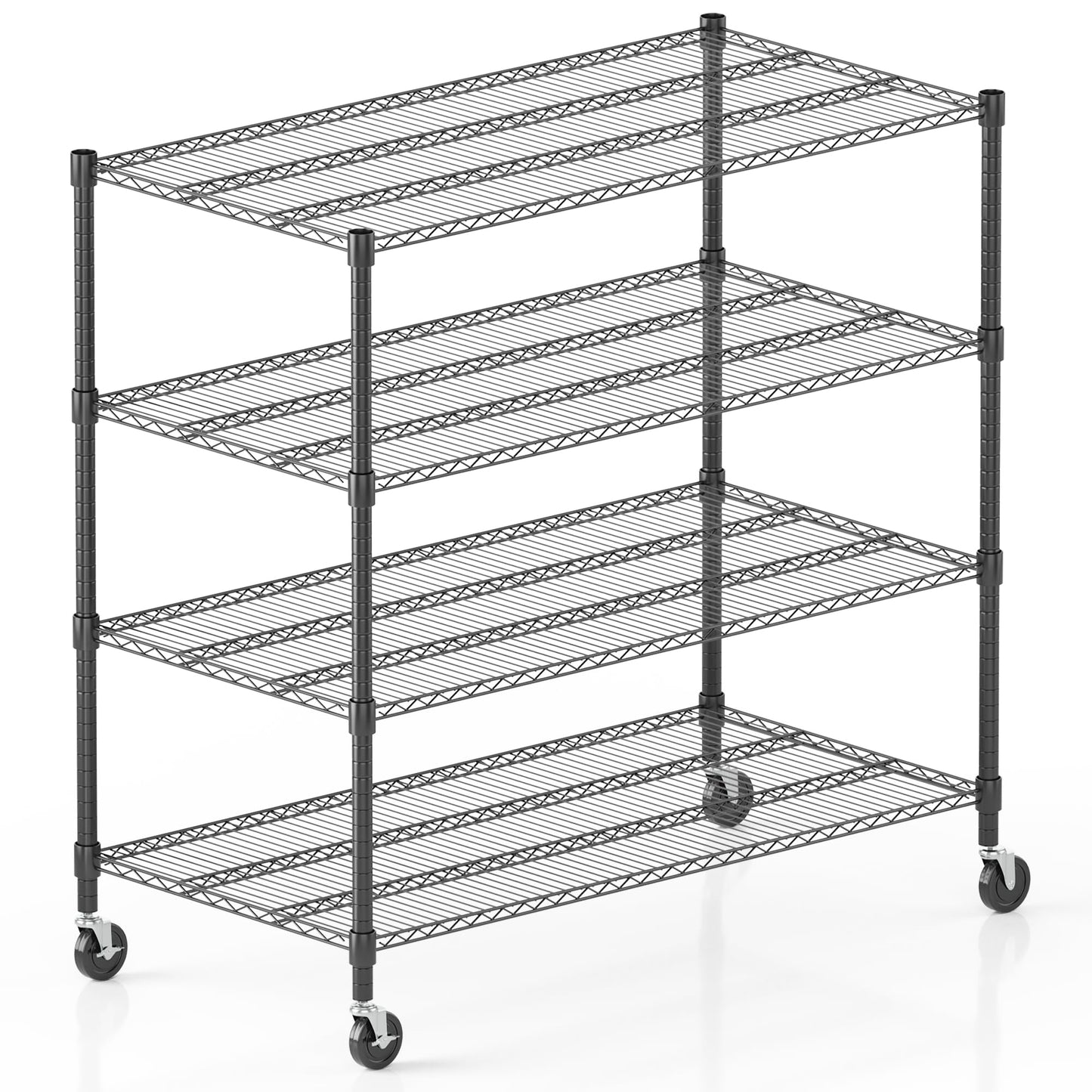 Homdox Heavy Duty Metal Shelves for Storage, 4 Tier Storage Racks and Shelving, Commercial Adjustable Wire Shelving Unit on Wheels, Garage Rack Pantry Shelves Kitchen Shelving, 24"x60"x72", Black