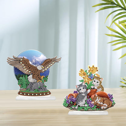 2Pcs 2D Flat DIY Diamond Painting Desktop Ornament Kit, Special Shaped Crystal Diamond Art Painting Tabletop Ornaments for Adult Beginner, Perfect Handmake Gifts of Diamond Art for Home Office Decor