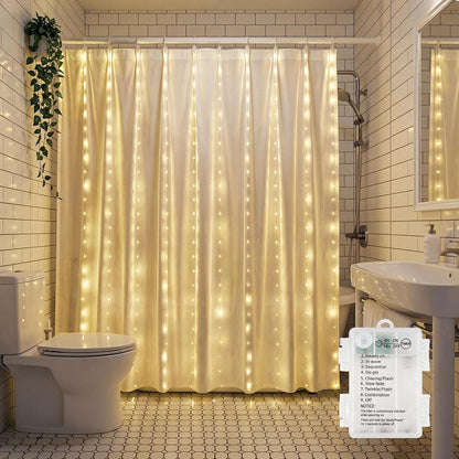 180 70 Inch 8 Brightown LED Shower Curtain Lights, Warm White Fairy Lights Battery Operated String Lights, Modes