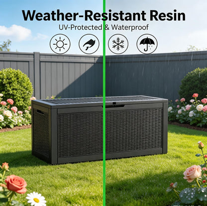 LAUSAINT HOME 320 Gallon Resin Deck Box, Package Delivery Box with Lockable Lid, Waterproof Outdoor Storage Box For Garden Tools, Patio Cushions(320 Gallon,Black)