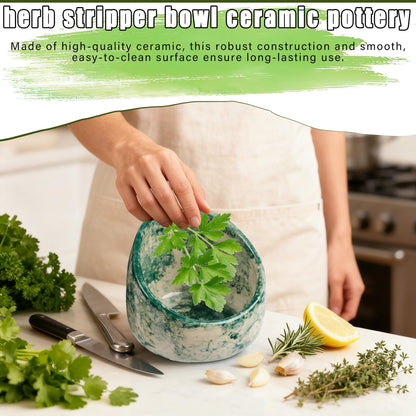SHIRWAYUS Herb Stripper Bowl, Pottery Ceramic Herb Stripper Stripper for Ergonomic Design Fast Leaf Removal (Green)