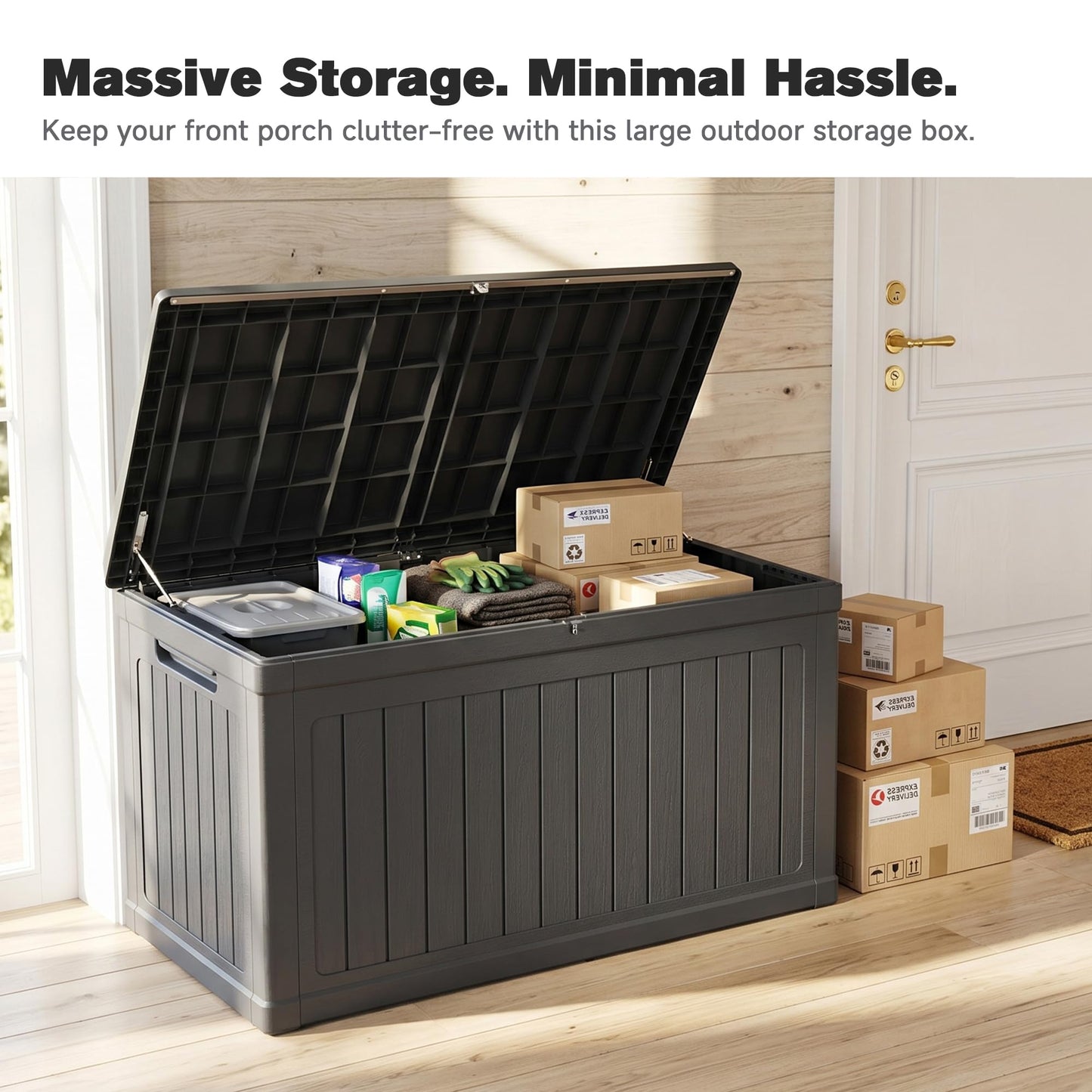 Seeheool 230 Gallon Large Outdoor Storage XXL Deck Box for Patio Furniture, Outdoor Cushions, Garden Tools and Sports/Pools Equipment, Waterproof Resin, Lockable, Black