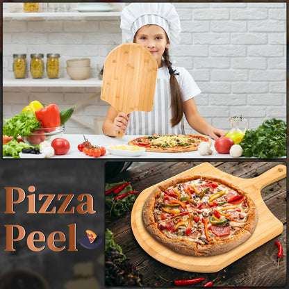 Gerrii 9 Pcs Wooden Pizza Peel 15.75 Inches Bamboo Pizza Peel Cutting Board pie Platters Paddle Spatula with Handle for Baking Oven Vegetables Fruits Cheese Board Homemade Kitchen Accessory