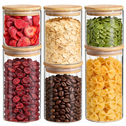 ComSaf Glass Storage Containers with Lids (0.6qt/1qt/1.5qt) Set of 6,Glass Pantry Storage Containers with Airtight Lid & lables for Dry Food, Snacks, Nuts, Stackable for Kitchen, Pantry Organization