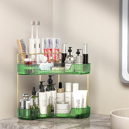 2 Countertop, Tier Corner Bathroom Organizer Vanity Makeup Organizer with Brush Holder, Space-Saving Skincare Storage