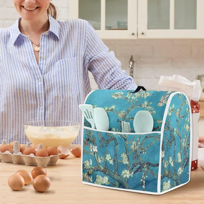 Almond Blossoms Tree Oil Painting Mixer Cover, Dustproof Washable Protection with Handle Pockets for Kitchen Appliance,