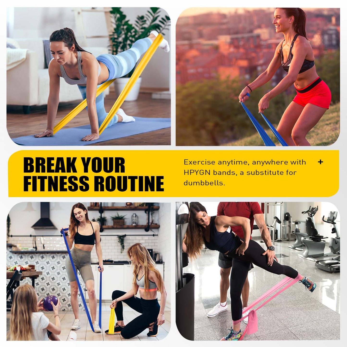 HPYGN Resistance Bands, Exercise Bands, Physical Therapy Bands for Strength Training, Yoga, Pilates, Stretch Elastic Band with Different Strengths, Workout Bands for Home Gym