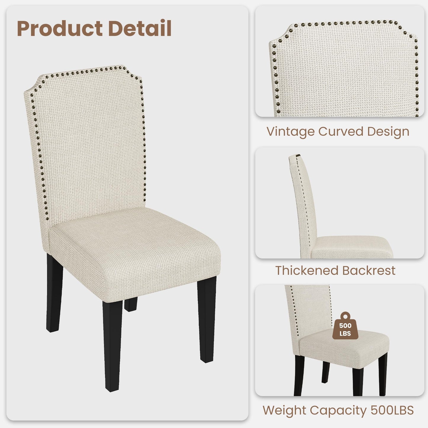Garvee Dining Chairs Set of 4, Solid Wood Legs, Up to 500 LBS Capacity, Stable and No Wobbling, Upholstered Wide Seat with 60 ILD Sponge, Farmhouse Kitchen Chairs for Dining Room, Family Gatherings