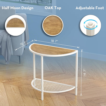 19.7'' 2 18.7"*10.4" SAYGOER Small End Table Half Moon Side Table for Living Bed Room Tier Bed Night Stand Sofa Couch
