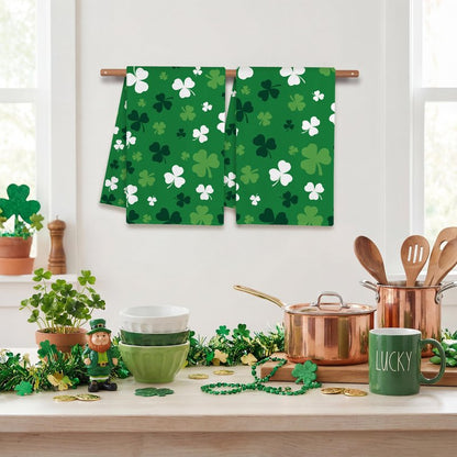 FUTBU St. Patrick's Kitchen Towels, Green Clover Shamrock Dish Towels Set of 2 for Bathroom Decorations, 18x26 Inch Farmhouse Holiday Spring Decoration