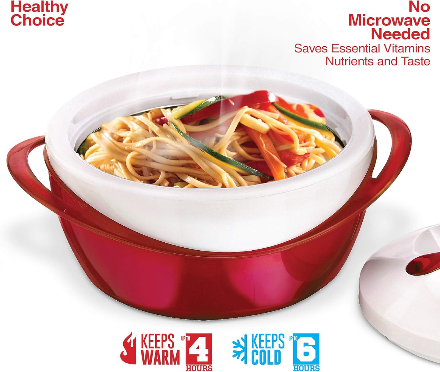 Pinnacle Large Insulated Casserole Dish with Lid, 2.6 qt. - Elegant Hot Pot Food Warmer/Cooler, Red