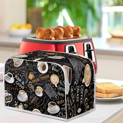 AFPANQZ Coffee Print Kitchen Toaster Covers, Universal 4 Slice Bread Toaster Cover, Stain Resistant Dustproof