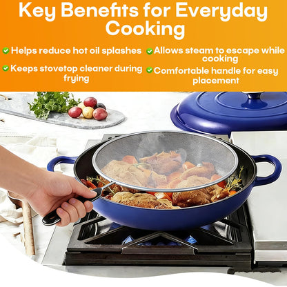 8 Inch Splatter Screen for Frying Pan, Stainless Steel Grease Splatter Guard with Fine Mesh and Heat-Resistant Handle, Kitchen Oil Splash Guard for Cooking and Frying