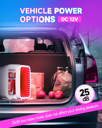 BEICHEN Mini Fridge, 4 Liter/6 Cans Small Refrigerator With Dimmable LED Light,AC/DC Portable Thermoelectric Cooler and Warmer Gaming mini fridge for Bedroom,Office,Gaming room and Car (White)