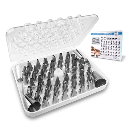FIVETASCake Decorating kit for Beginners-52 Numbered Icing Tips with Pattern Chart,2 Flower Nails and 1 Coupler.Piping Tips Set with storage box.
