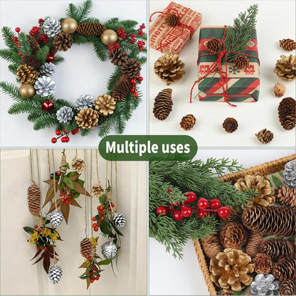 TaoQ C 45 PCS Pine Cones Christmas Pine Cones Natural Large Mini Silver Gold Pinecones for Decorating Christmas Tree Winter Holidays Thanksgiving Table Fall Bowl Fillers Ornaments