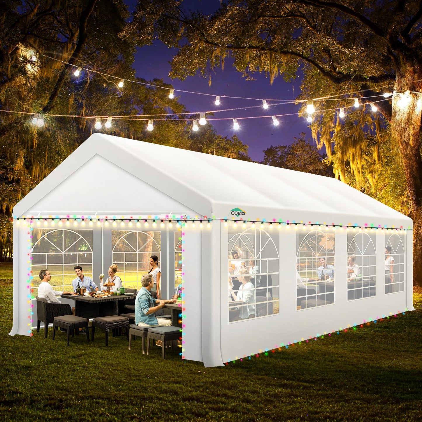 COBIZI 13x26 Party Tent Heavy Duty, Large Outdoor Event Tents for Parties with 8 Sidewalls & Built-in Sandbags,Waterproof Wedding Canopy Gazebo Commercial Tent for Carport,Camping,Patio,Windproof