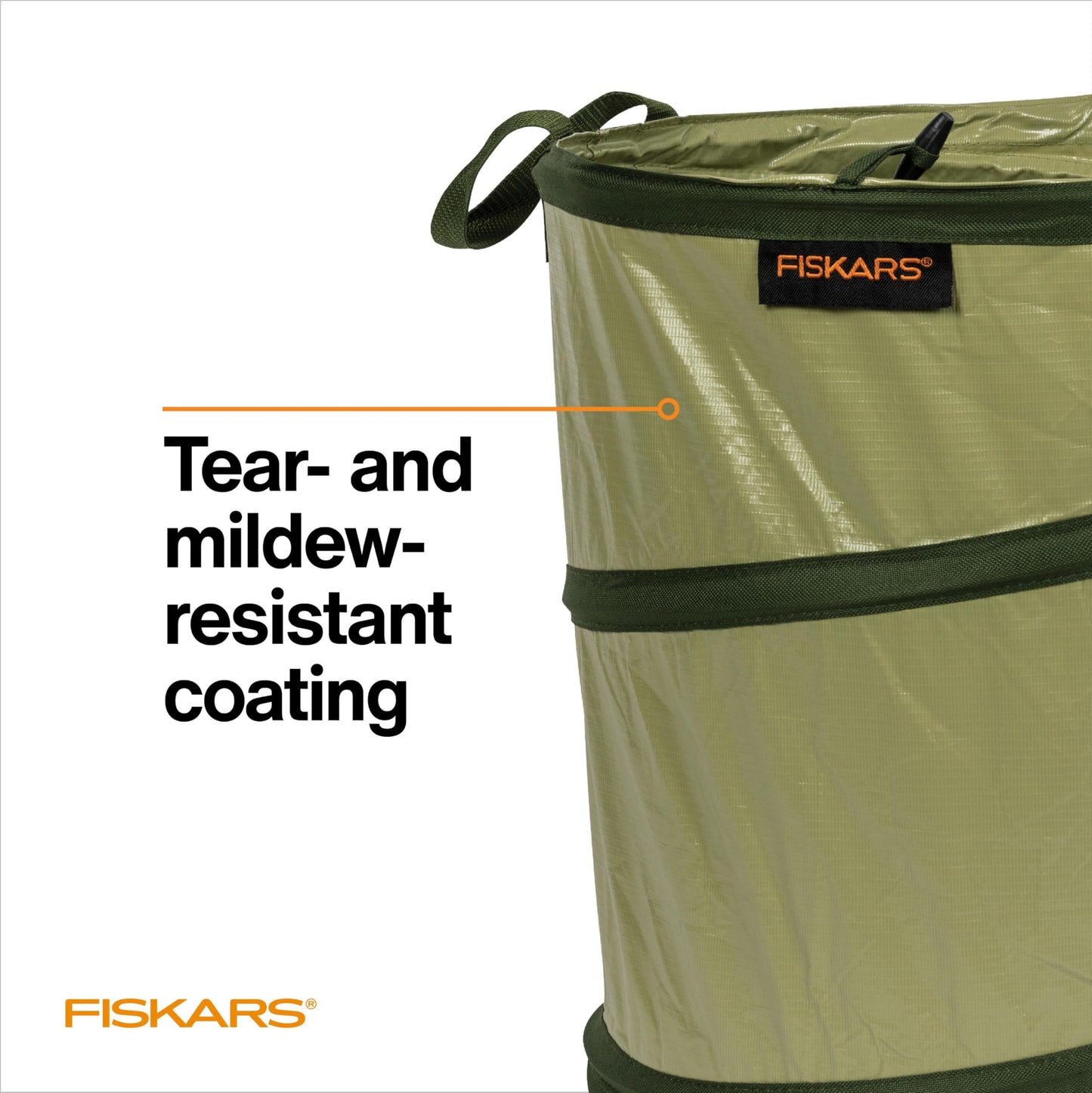 Fiskars Kangaroo Collapsible Spring Up Garden Bag for Yard Waste, Grass, Branches & Weeds, Tear & Mildew Resistant Vinyl-Coated Polyester, Folds Flat to 3 Inches for Space-Saving Storage, 30 Gallon