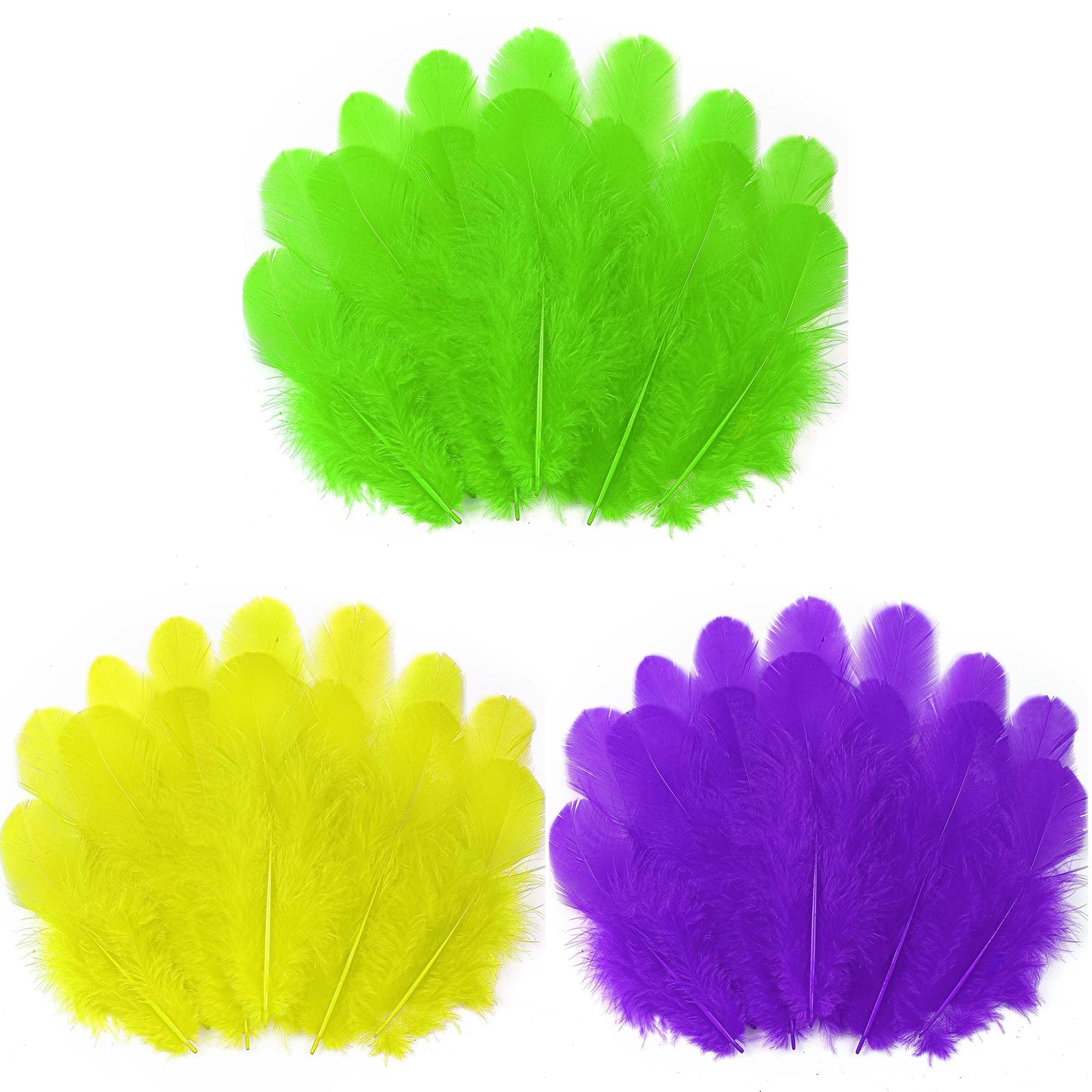 Soarer 900pcs Green Yellow Purple Feathers - 3-5inch Feathers Bulk for Mardi Gras Party, Dream Catcher Supplies and DIY Crafts