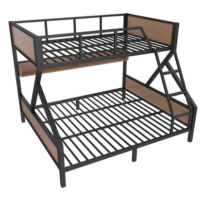 Bellemave Queen Over King Size Bunk Bed with Storage Shelves and LED Lights,Heavy Duty Adult Bunk Beds with Angled Ladder,Metal Queen Bunk Bed,Black