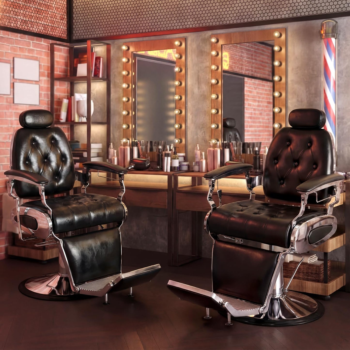 Oakvera Barber Chair, Heavy Duty Vintage Recline Hydraulic Barber Chair with Towel Bar, 360° Swivel All Purpose Professional Salon Chair Barber Shop Beauty Salon Shampoo Equipment, Black and Sliver