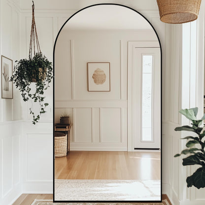 Antok Full Length Mirror, 44"x82" Floor Mirror with Stand, Hanging Mounted Mirrors for Bedroom, Living Room, Cloakroom, Dining Rooms, Black, Arched