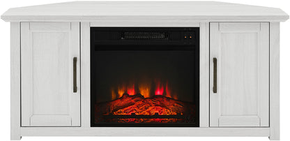 Crosley Furniture Camden Corner Fireplace TV Stand for 50+ inch TVs, Entertainment Center with Storage Shelves, Whitewash