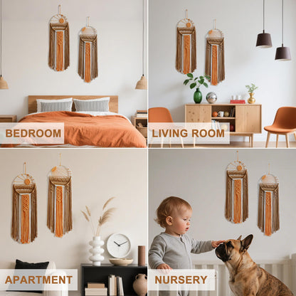 Artilady Macrame Wall Hanging Tapestry Sunrise Wall Art Boho Hanging Tapestries Large Dream Catcher, Hand Woven Orange Brown Sun Home Decorations for Bedroom Living Room Nursery (Brown Sunrise)