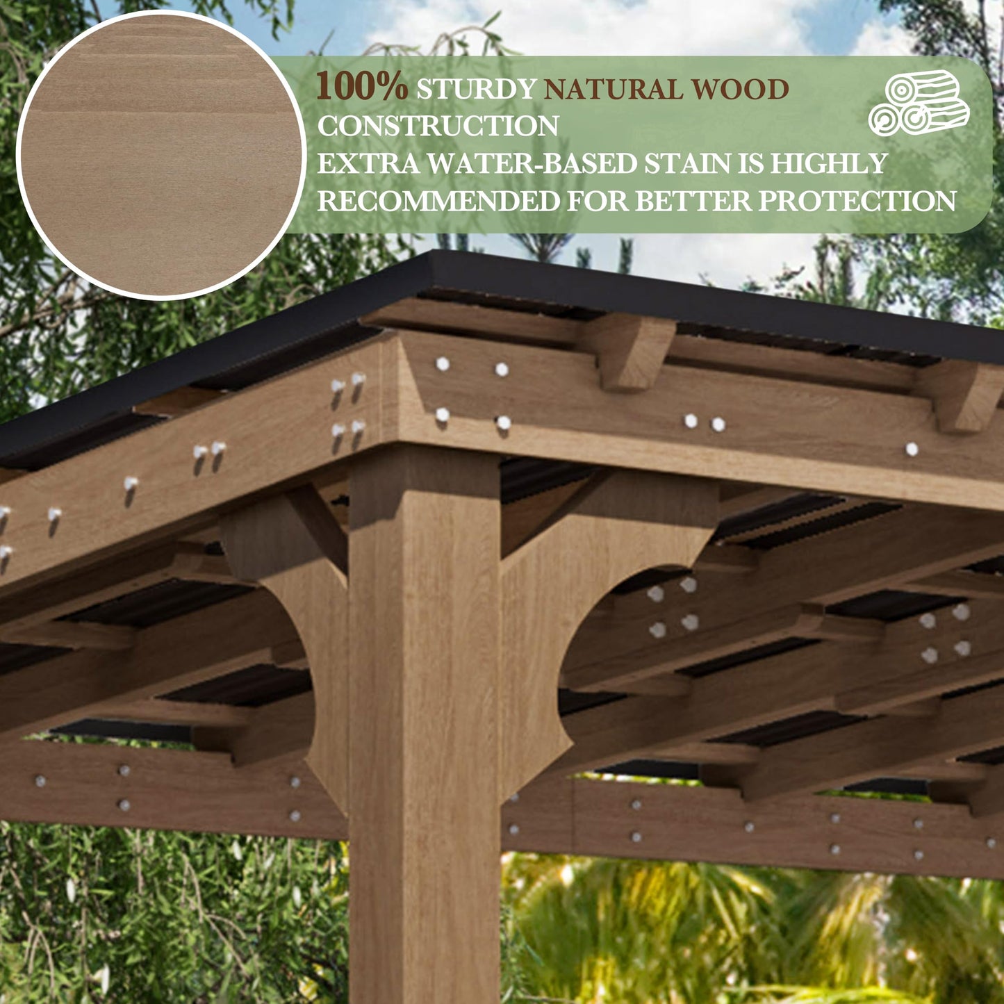 Yardenaler 10 x 12 FT Outdoor Wooden Grill Gazebo with 5.5" Width Wood Posts, Rainwater Drainage, BBQ Gazebo with Sloping Metal Roof for Barbecue, Backyard, Garden, Light Mocha Brown