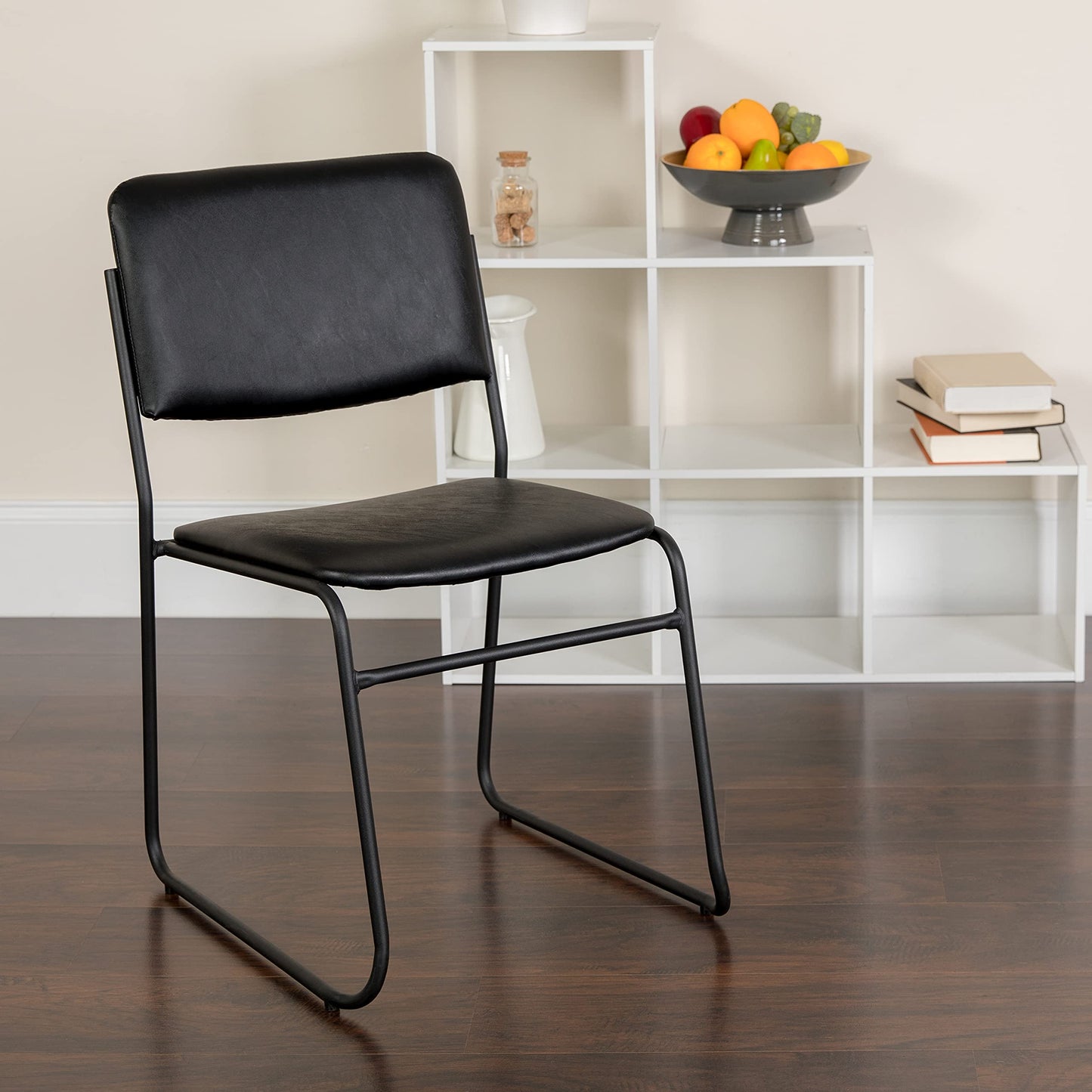 Flash Furniture 4 Pk. HERCULES Series 1000 lb. Capacity High Density Black Vinyl Stacking Chair with Sled Base