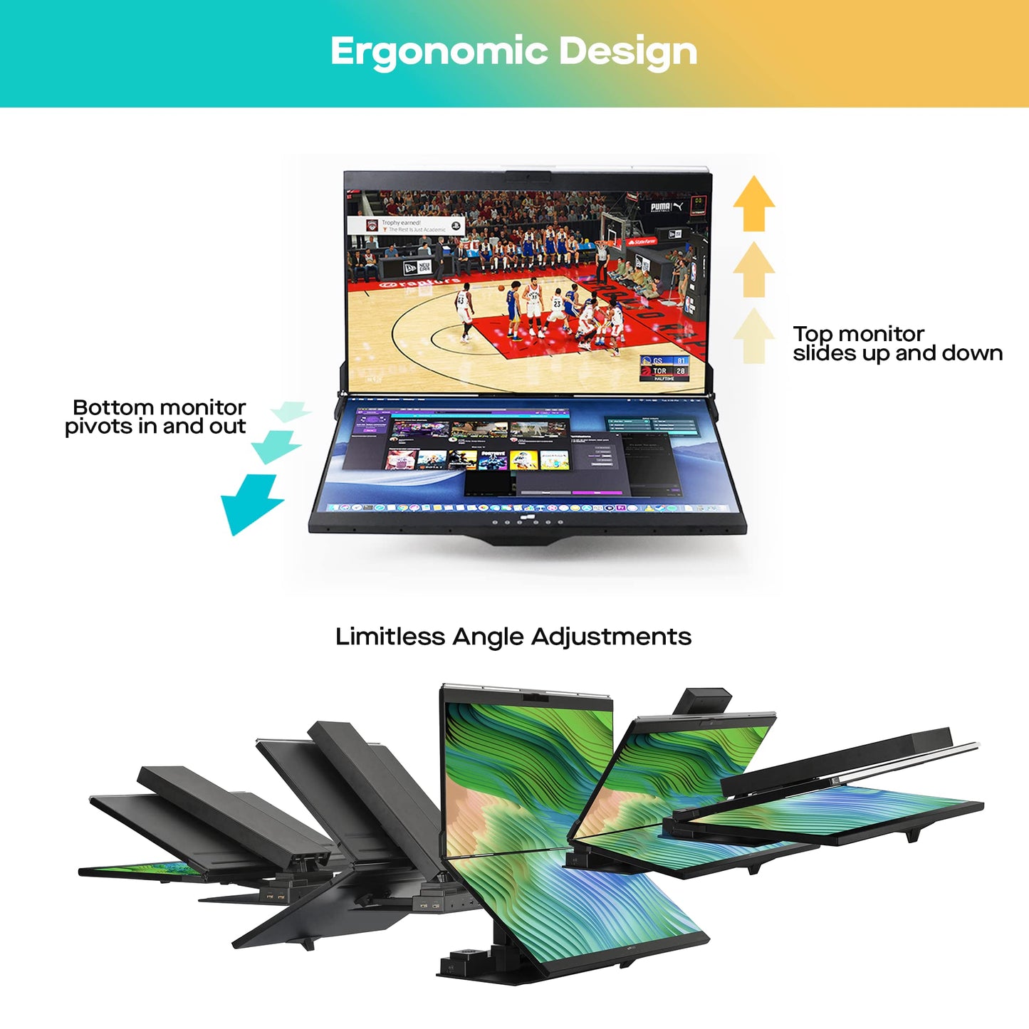 Mobile Pixels Geminos (2 x 24 inch) IPS Dual Stacked Computer Monitors with 65W USB-C Charging, 1080P Webcam&Speakers, All-Inclusive Workstation PC Monitor, USB-A/USB-C/HDMI, Ergo Design(2 Monitors)