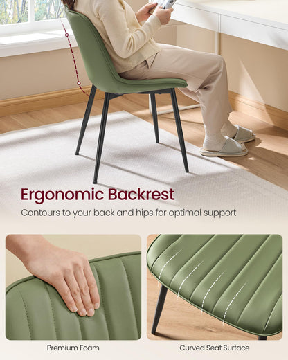 VASAGLE Dining Chairs Set of 6, Upholstered Kitchen Chairs, Synthetic Leather, Max. Load 264 lb, Steel Legs, Curved Backrest, for Dining Room, Forest Green and Ink Black ULDC090CH02-3J