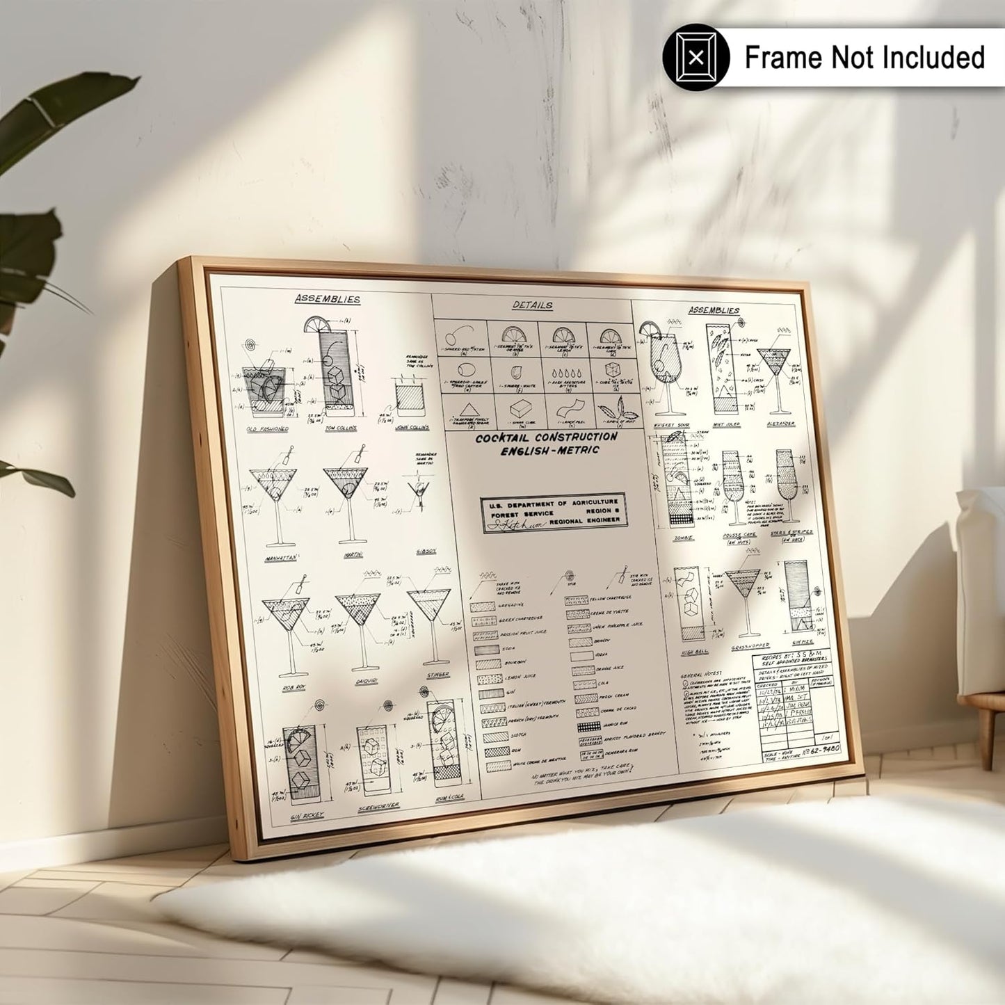 11x14 Poster Master Cocktail Construction Chart Poster - Retro Cocktail Print - Alcohol Art - Bar Cart Design