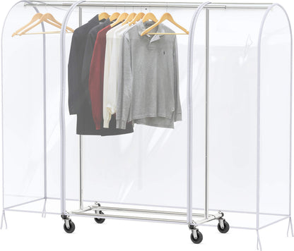 Simple Houseware Heavy Duty Clothing Garment Rack + Clear Garment Rack Cover (72''L x 54''H)