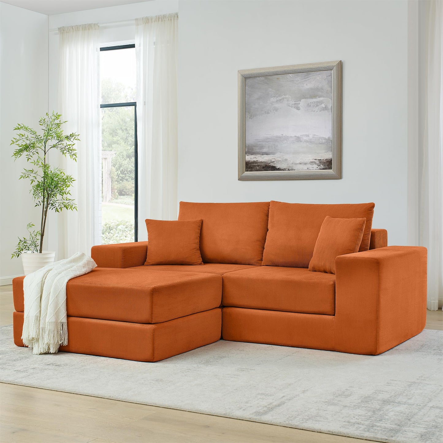 Cloud Modular Sectional Sofa Boneless Couch for Living Room, Modern L-Shaped Corner Couch with Movable Ottomans, Customizable Sleeper Sofa Bed with Pillows for Living Room