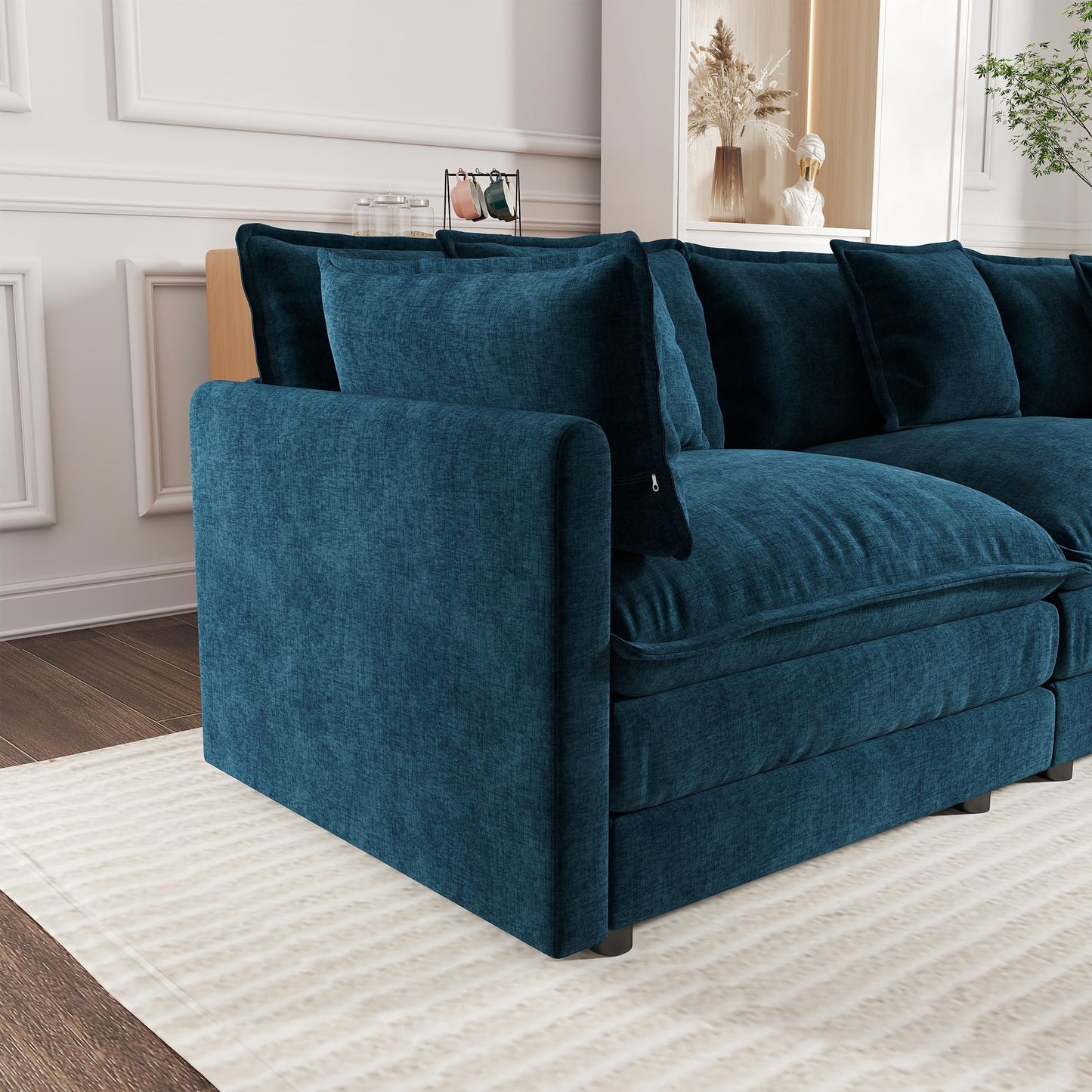 KEIKI 2-Piece Sofa Set with 2 Oversized Chenille Single Sofa, Upholstered Modern Style 2-Seater Lounge Accent Chair Set with 2 Pillow, High-Density Foam Cushions, for Apartment, Living Room, Blue