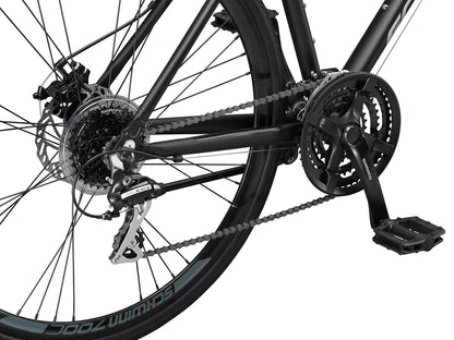 Schwinn Volare 1500 Flat Bar Hybrid Sports Road Bike, Men and Women, 24-Speed, 700c Wheels, 18.5-Inch Aluminum Frame, Mechanical Disc Brakes, Blue/Black