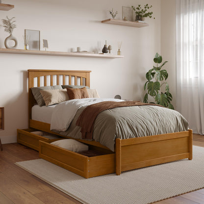 AFI, Everett Twin XL Platform Bed with Panel Footboard & Storage Drawers, Light Toffee